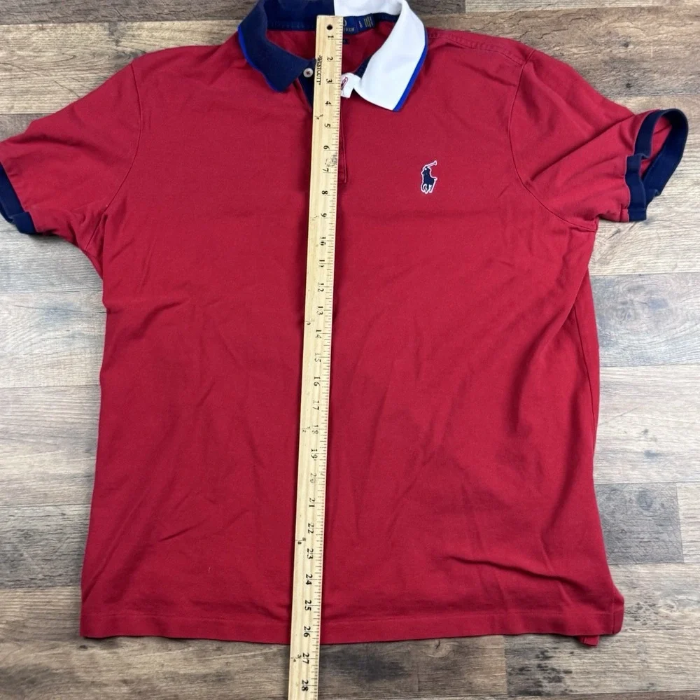 Polo Ralph Lauren Big Logo Red Polo Shirt Men's Size L Color block Collar